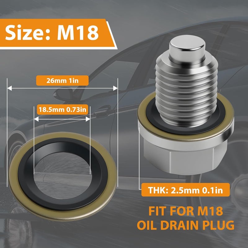 DEEFILL 25 PCS Metal/Rubber Drain Plug Gasket, Fits M18 Replace 98474311,06.56631-0109,55196309,652259,1373794 (26.0x18.5mm) - Image 2